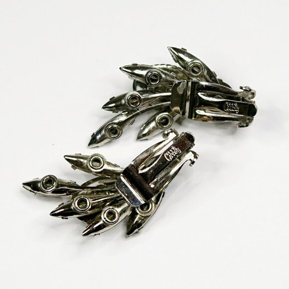 Celebrity Gray Cabochon & AB Rhinestones Brooch Earrings Set Vintage Jewelry - Picture 6 of 7